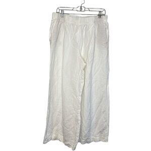 OYSHO Women's Linen Viscose White Wide Leg Pants XL